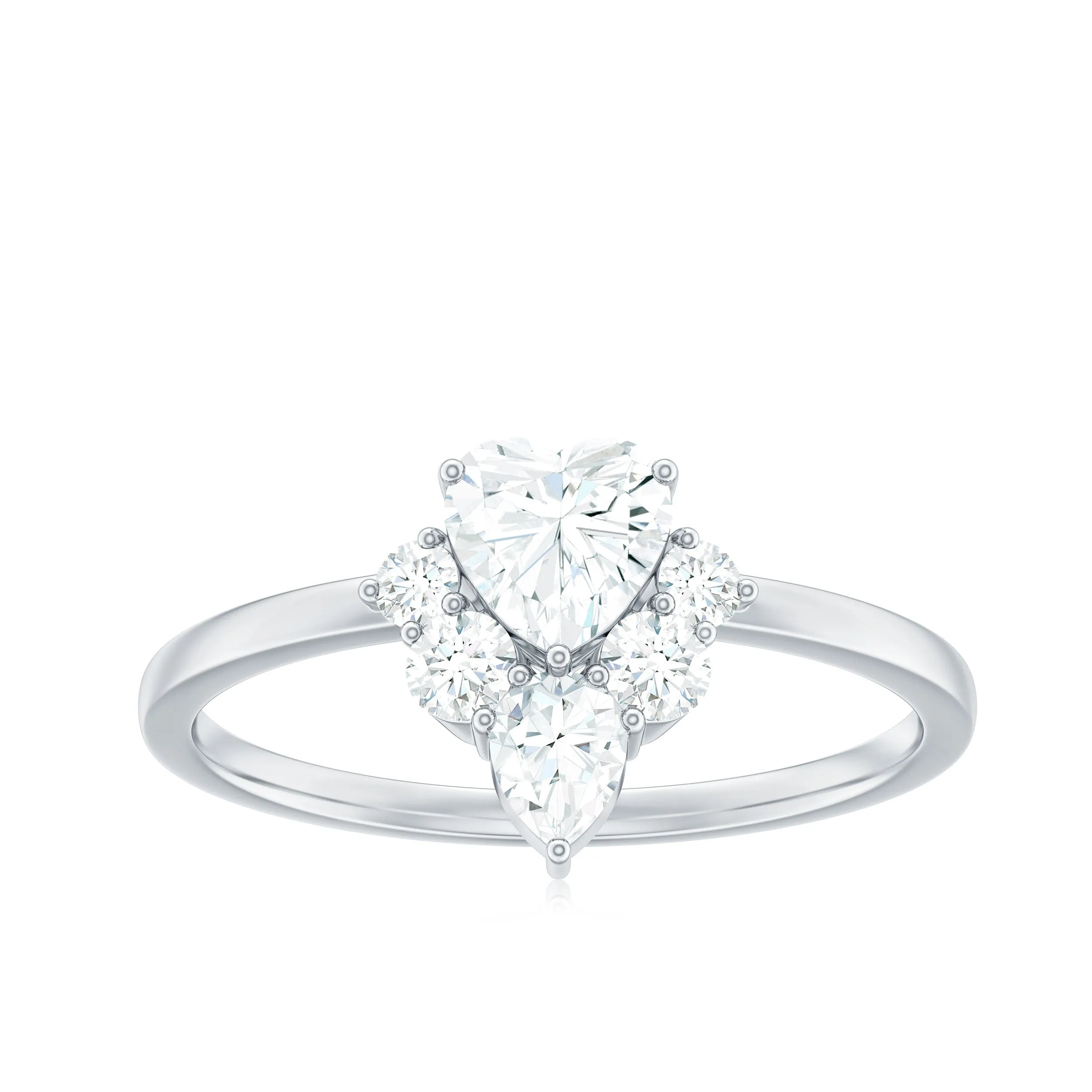1 CT Cubic Zirconia Heart Engagement Ring with Side Stones