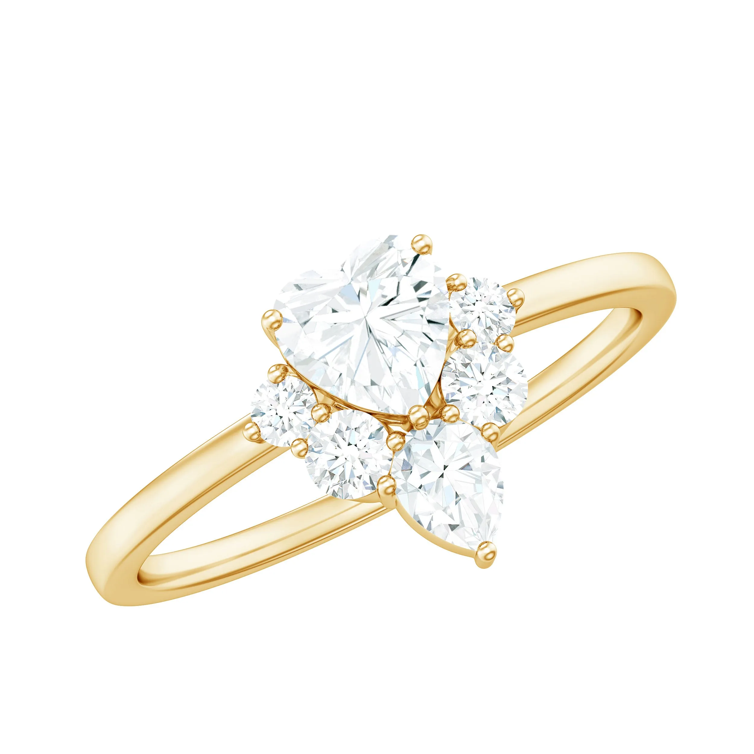 1 CT Cubic Zirconia Heart Engagement Ring with Side Stones