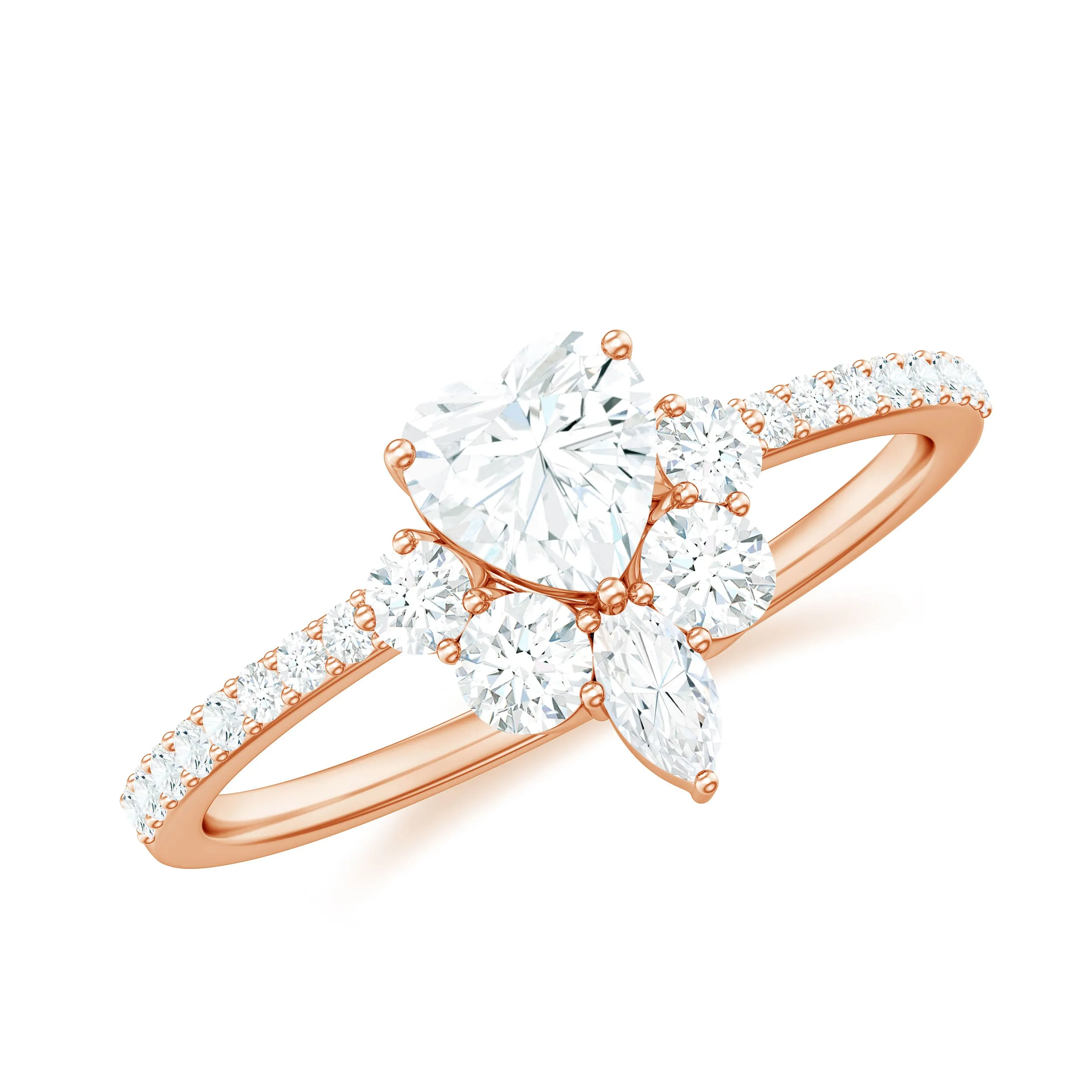 1 CT Cubic Zirconia Heart Engagement Ring with Side Stones
