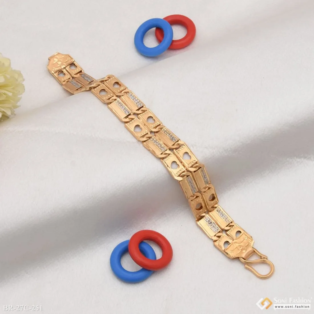 1 Gram Gold Plated 2 Line Heart Fashionable Design Bracelet for Men - Style C251