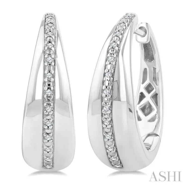1/10 ctw Bold Wide Round Cut Diamond Hoop Earring in Sterling Silver