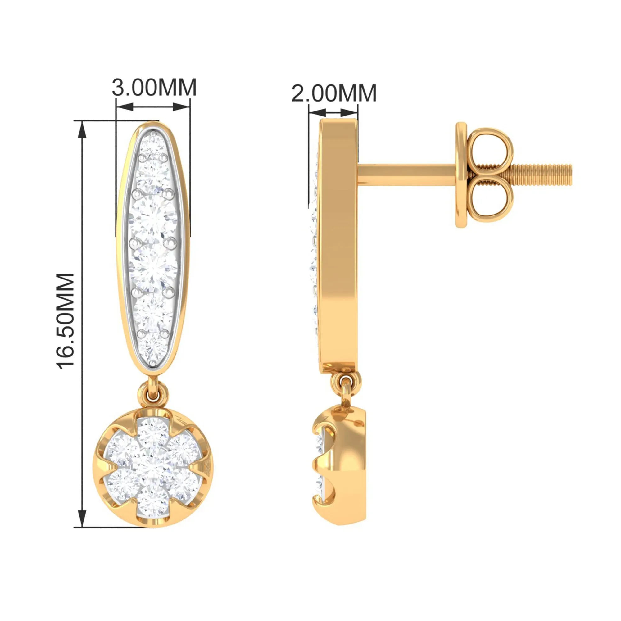 1/2 CT Diamond and Minimal Bar Drop Earrings