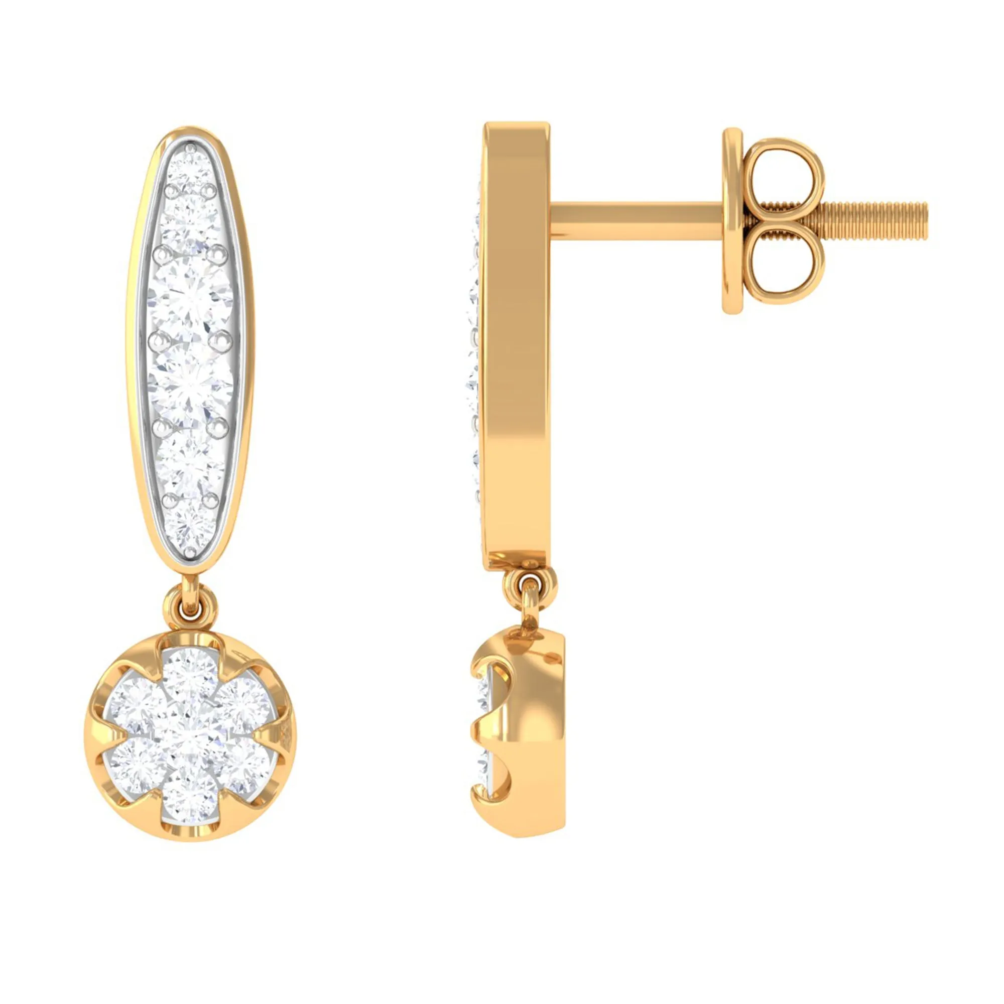 1/2 CT Diamond and Minimal Bar Drop Earrings