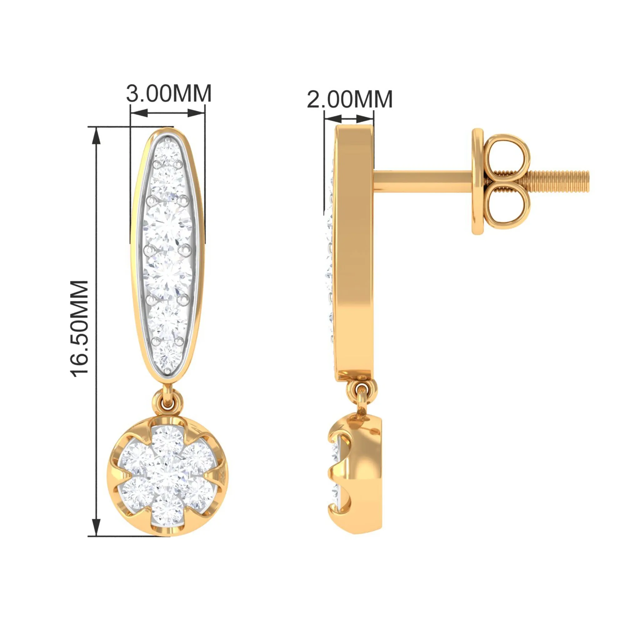 1/2 CT Diamond and Minimal Bar Drop Earrings