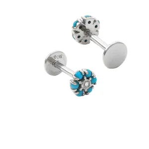 14 KT Nap Earrings Flower Turquoise   Diamond Flat Back Earrings (Pair)