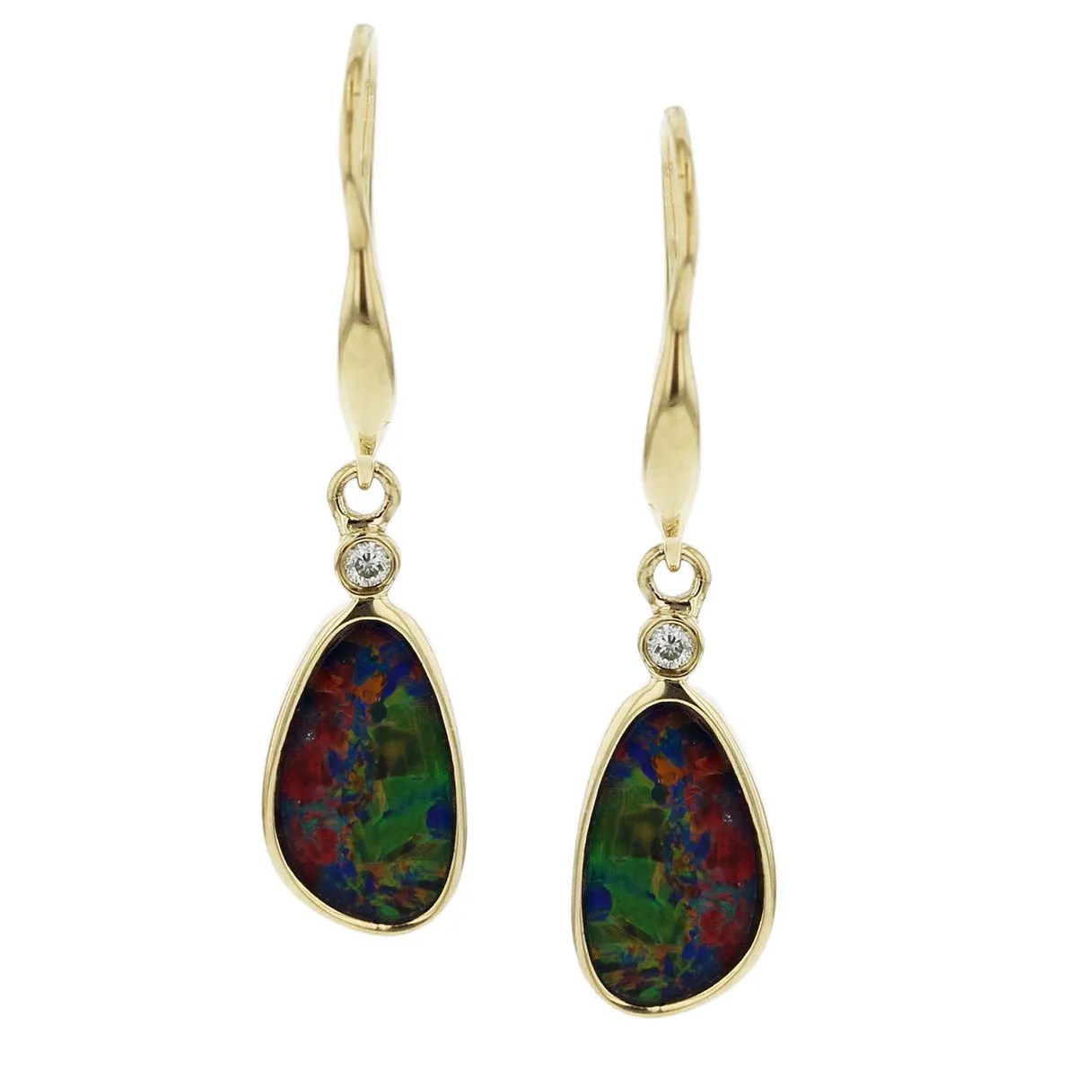 14K Black Opal Doublet and Diamond Drop Earrings