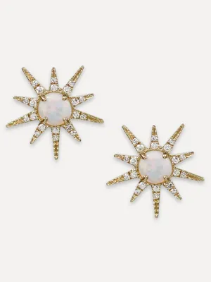 14K Diamond & Opal Flower Studs