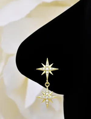 14K Gold Double Star Nose Ring | Elegant Nose Piercing Jewelry