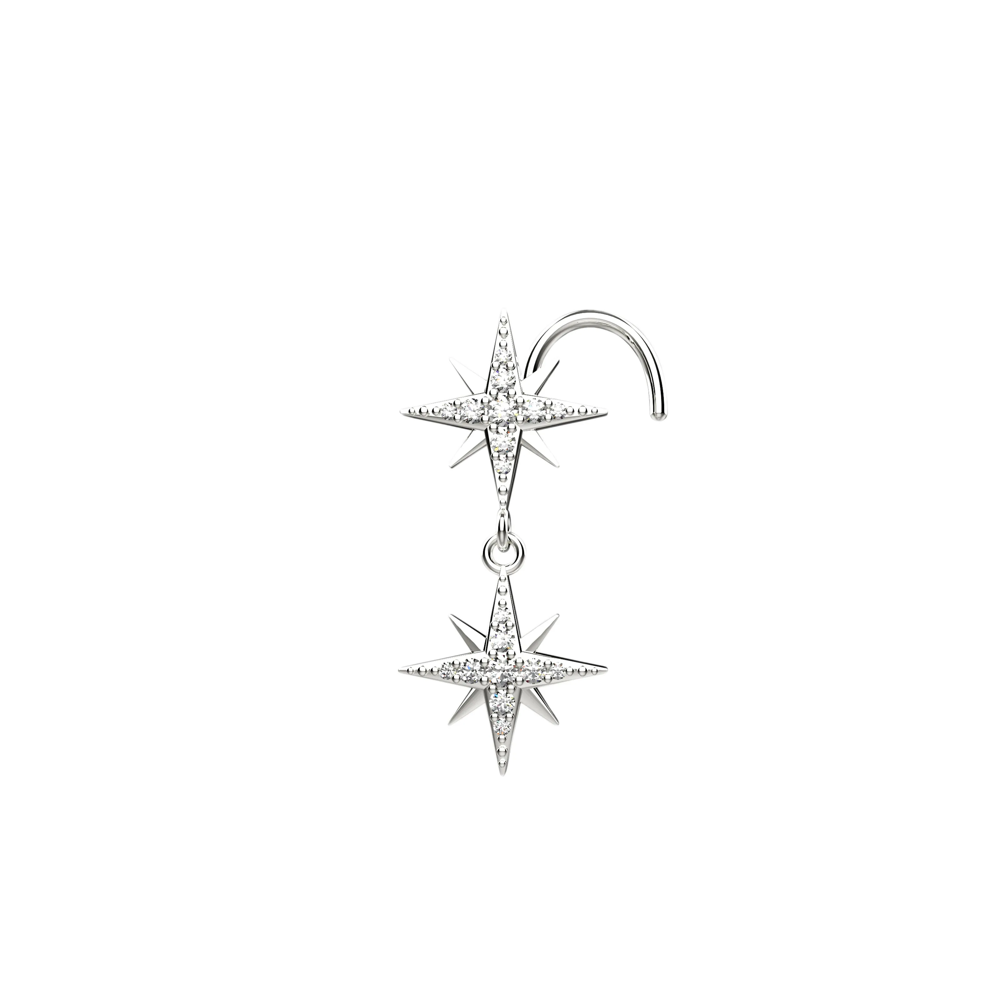 14K Gold Double Star Nose Ring | Elegant Nose Piercing Jewelry