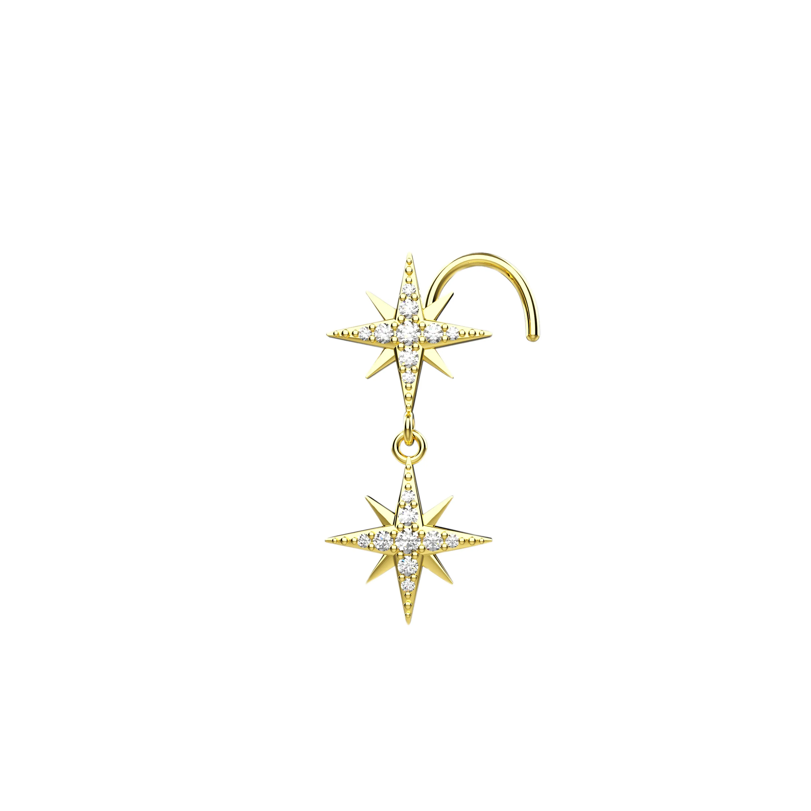 14K Gold Double Star Nose Ring | Elegant Nose Piercing Jewelry