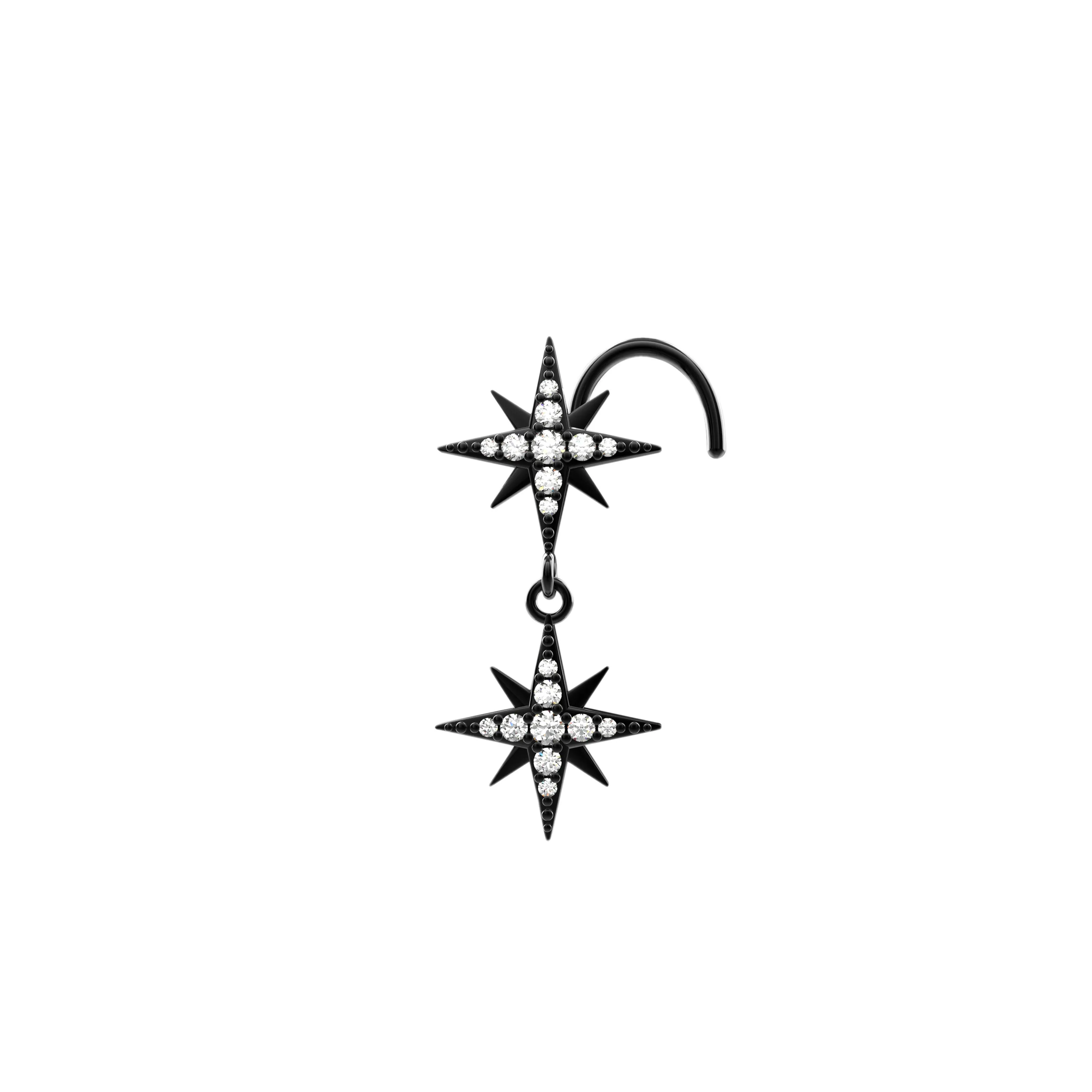14K Gold Double Star Nose Ring | Elegant Nose Piercing Jewelry
