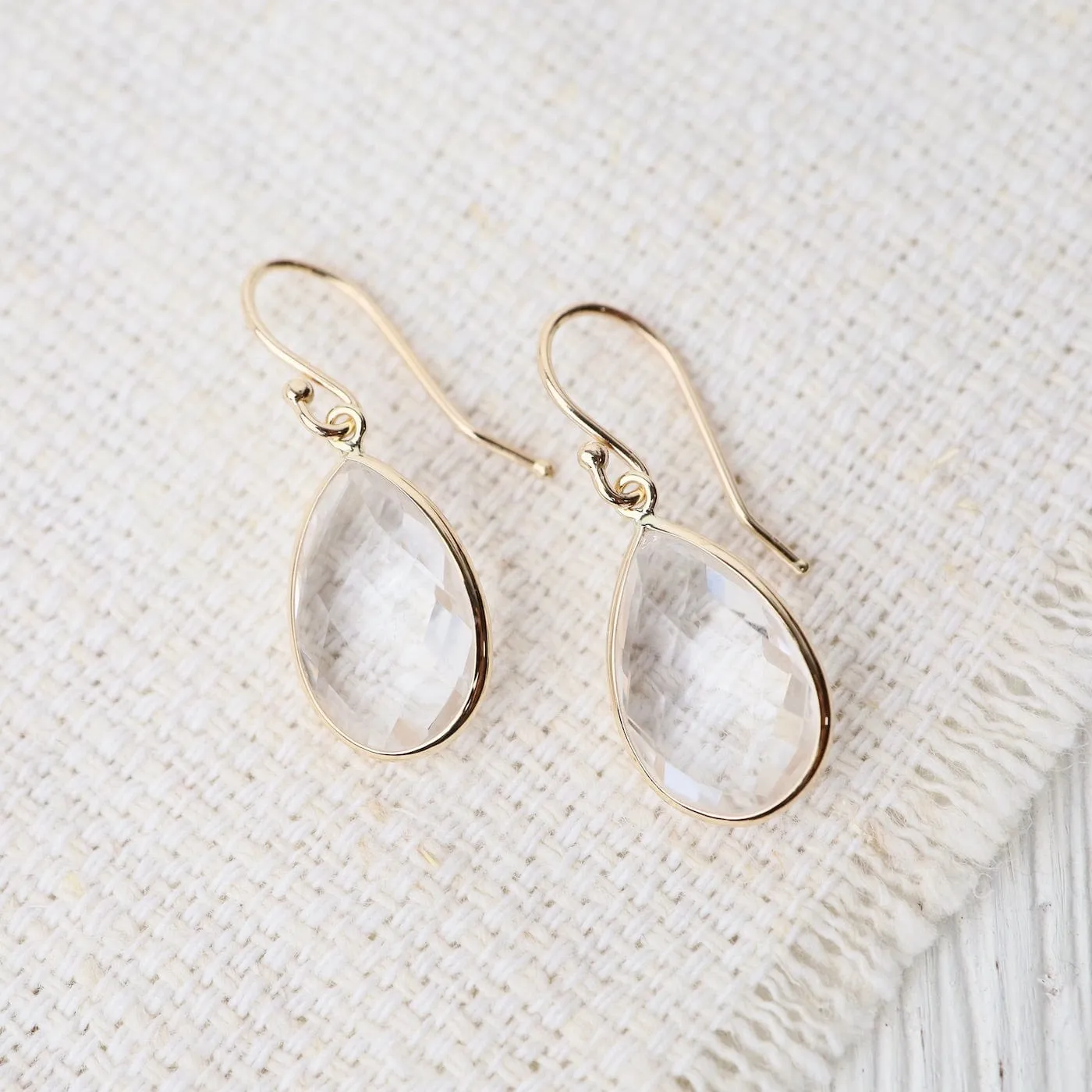 14k Pear Shaped White Quartz Earrings