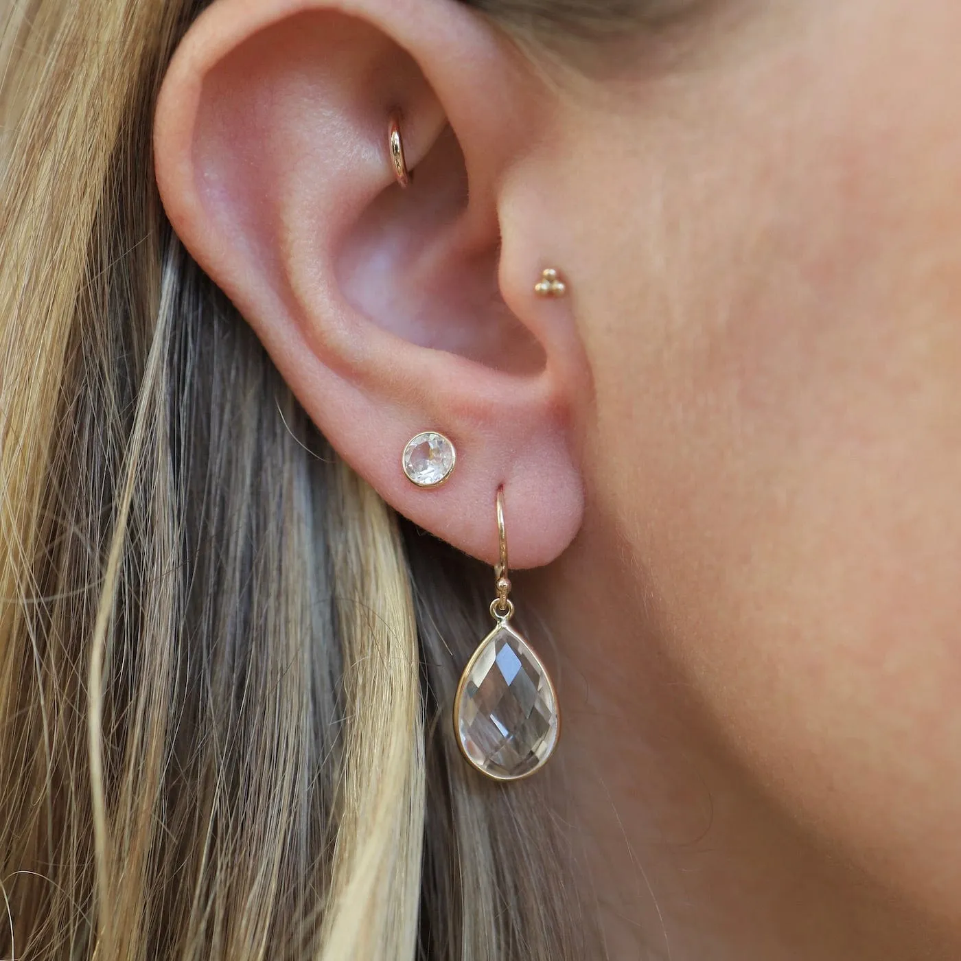 14k Pear Shaped White Quartz Earrings