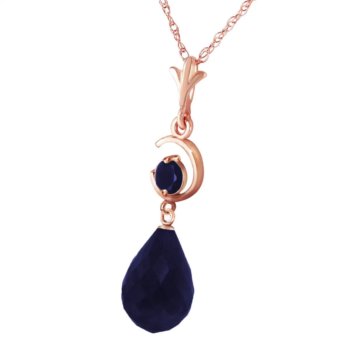 14K Solid Rose Gold Natural Sapphire Necklace Certified