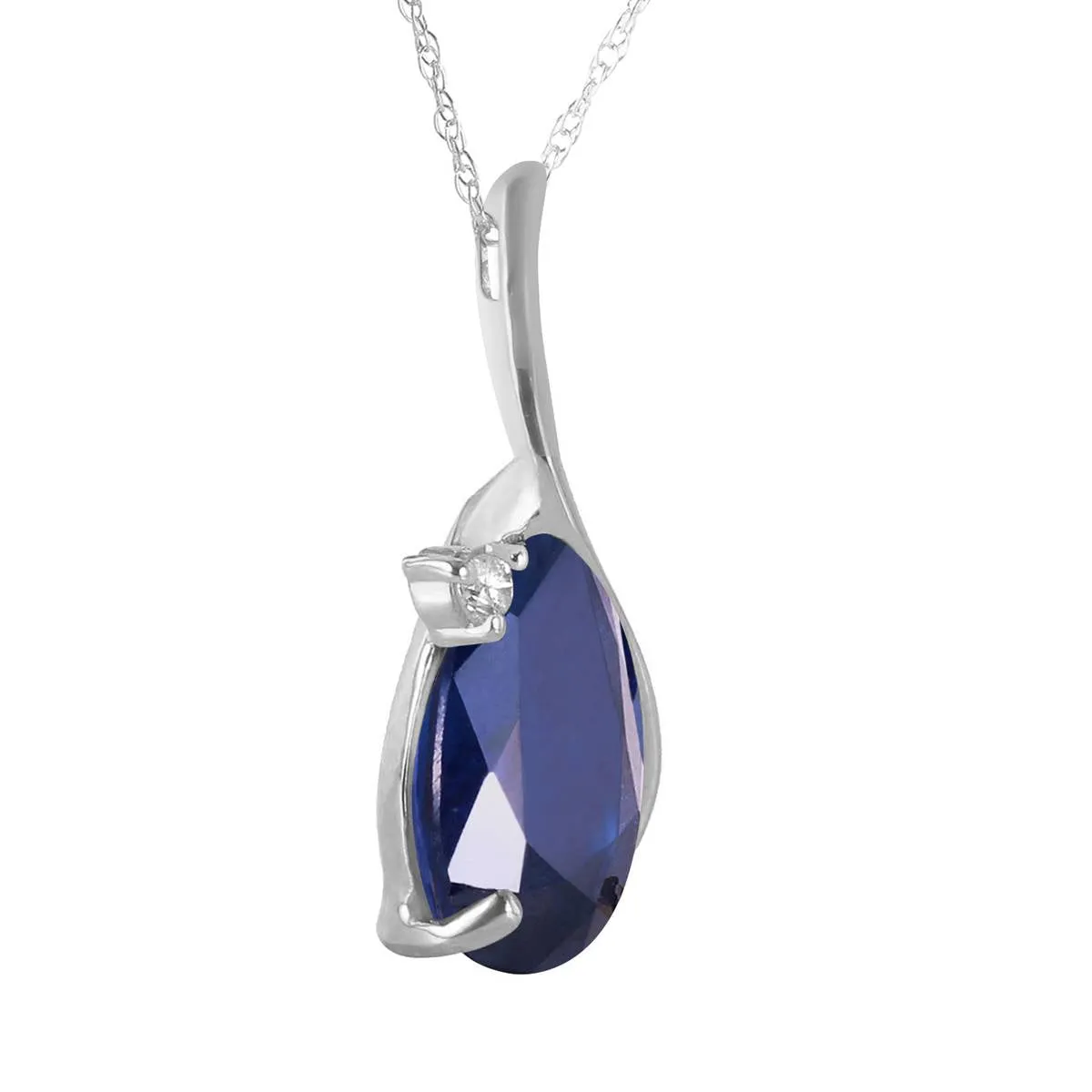 14K Solid White Gold Necklace Natural Diamond & Sapphire Certified