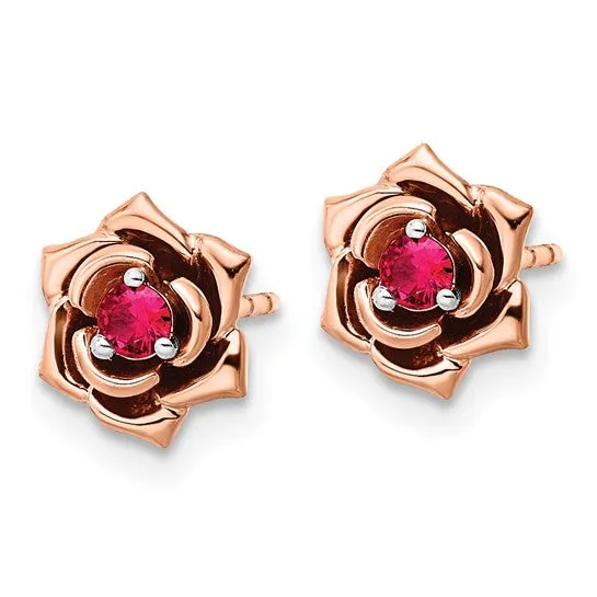 14k White and Rose Gold Ruby Flower Earrings