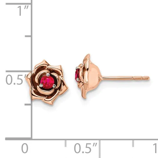 14k White and Rose Gold Ruby Flower Earrings