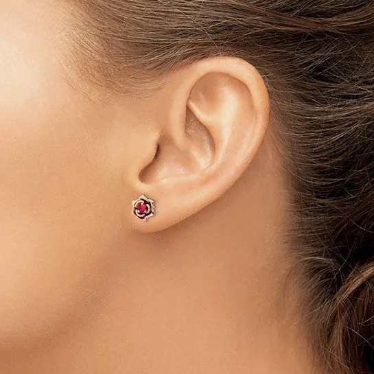 14k White and Rose Gold Ruby Flower Earrings