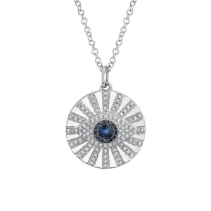 14K White Gold Black and White Diamond and Blue Sapphire Evil Eye Necklace