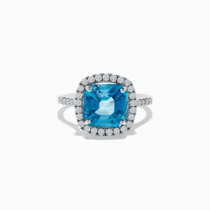 14K White Gold Blue Zircon and Diamond Ring