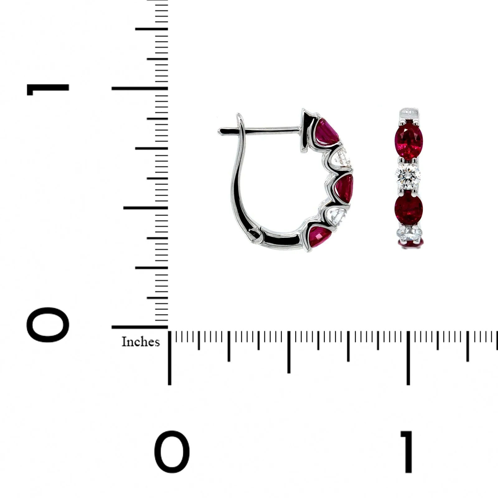 14K White Gold Diamond & Ruby Huggie Earrings