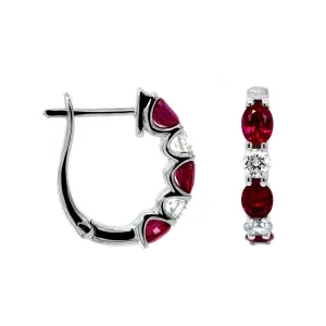 14K White Gold Diamond & Ruby Huggie Earrings