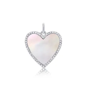 14K White Gold Diamond   Mother of Pearl Heart Pendant