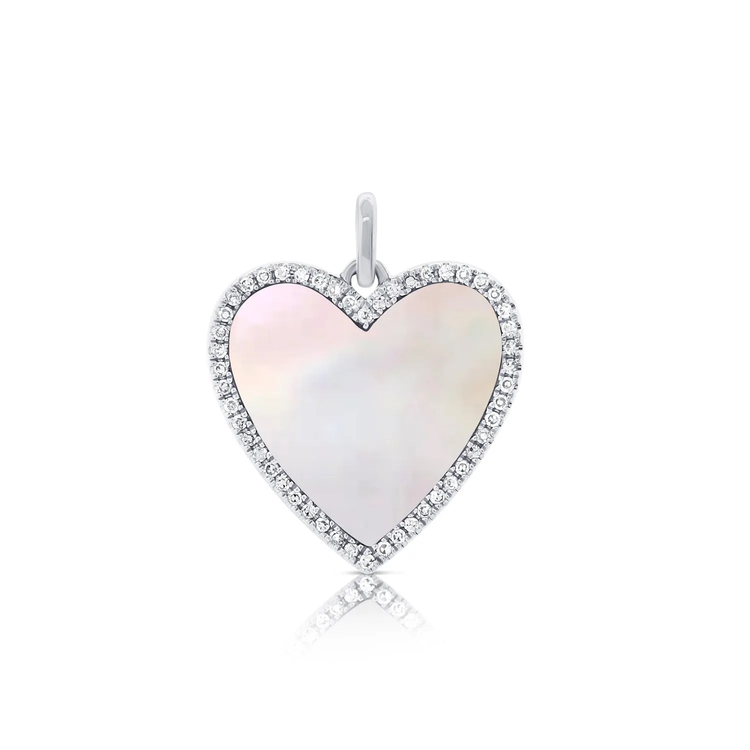 14K White Gold Diamond   Mother of Pearl Heart Pendant