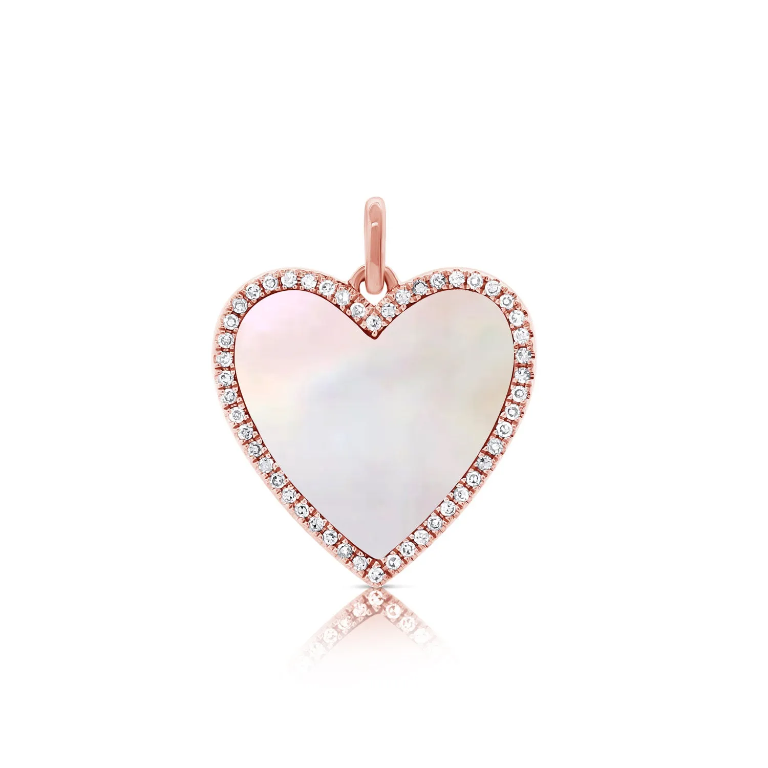14K White Gold Diamond   Mother of Pearl Heart Pendant
