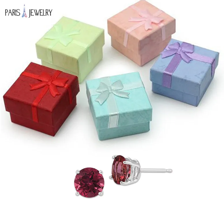14k White Gold Plated 1/2 Ct Round Created Ruby Sapphire Stud Earrings