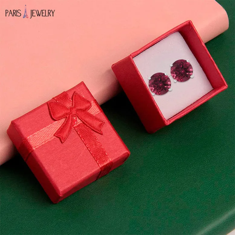 14k White Gold Plated 1/2 Ct Round Created Ruby Sapphire Stud Earrings