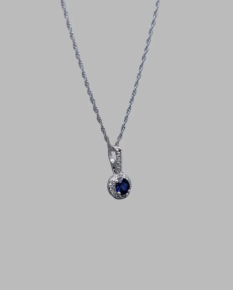 14K White Gold Sapphire Diamond Pendant