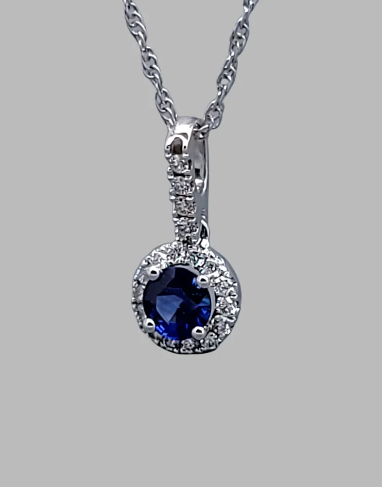 14K White Gold Sapphire Diamond Pendant