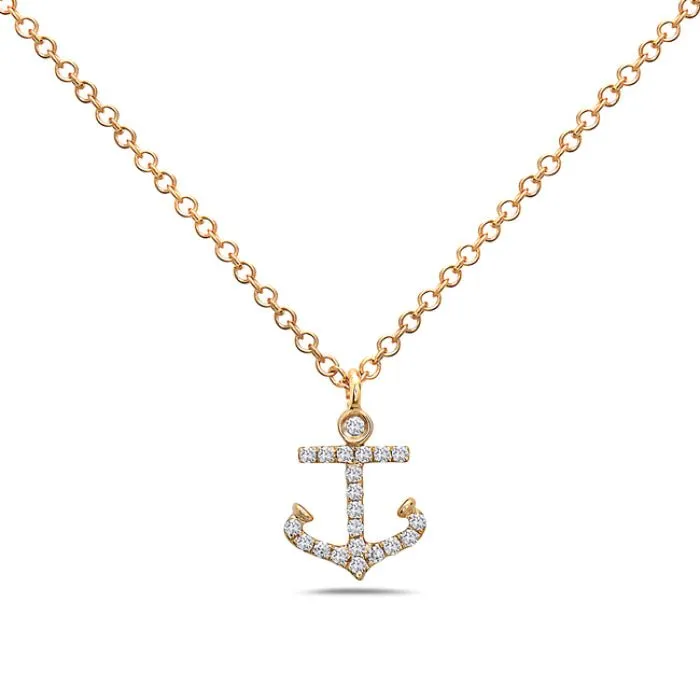 14K Yellow Gold Anchor Diamond Necklace