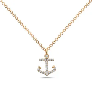 14K Yellow Gold Anchor Diamond Necklace