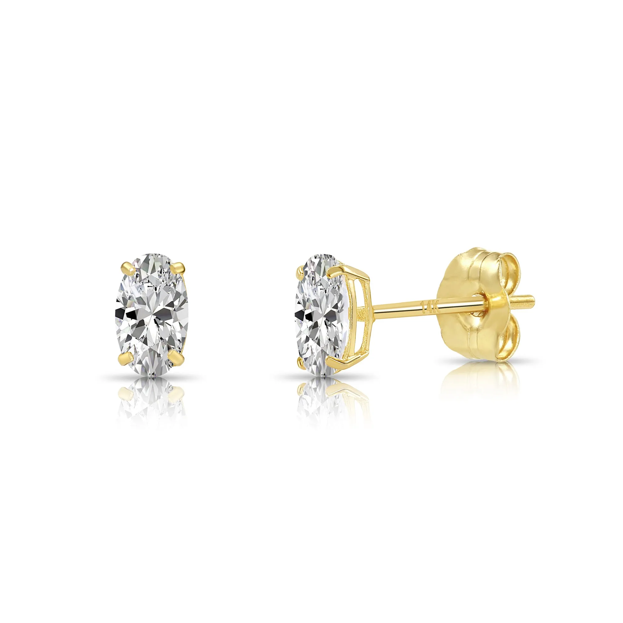 14k Yellow Gold CZ Oval Push Backs