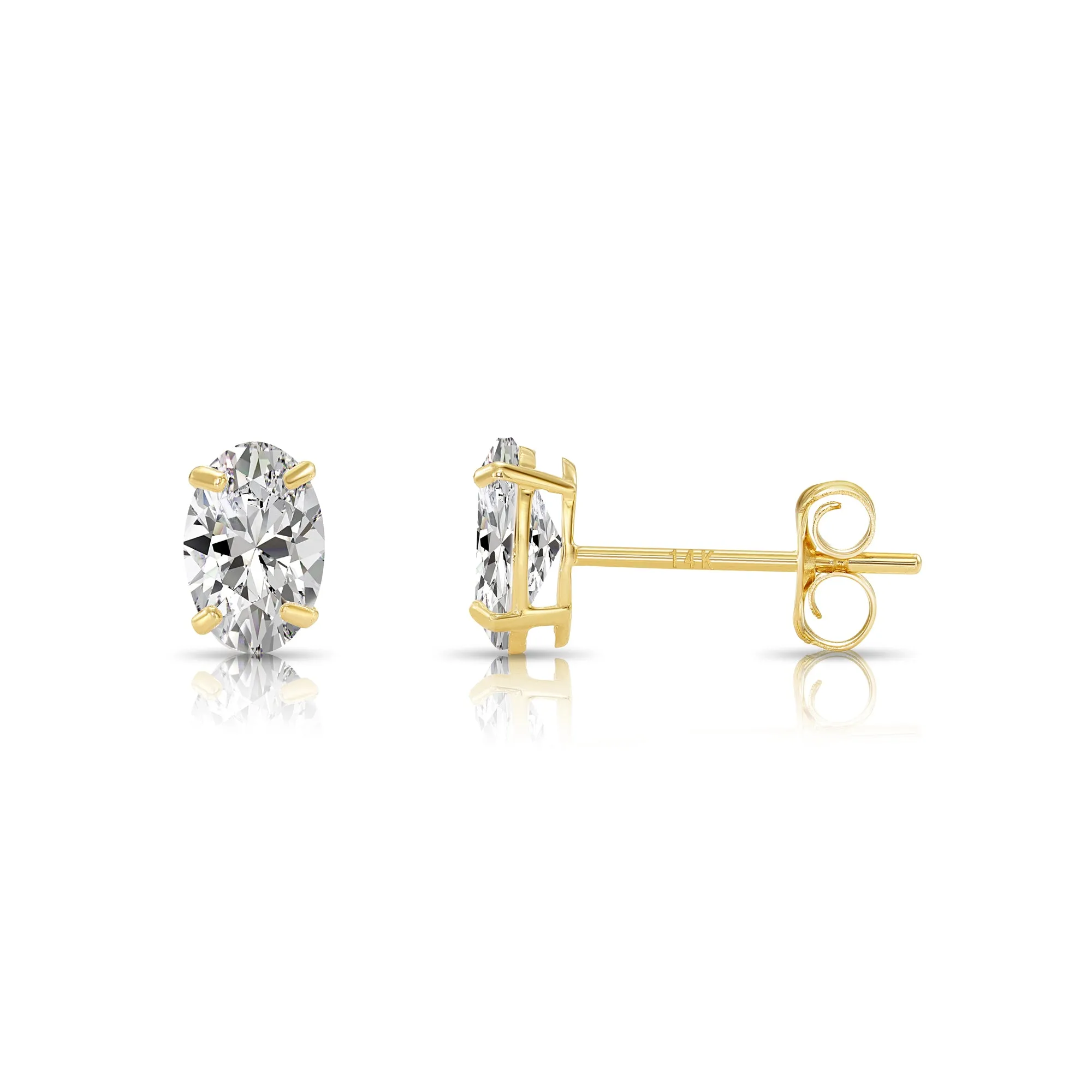 14k Yellow Gold CZ Oval Push Backs