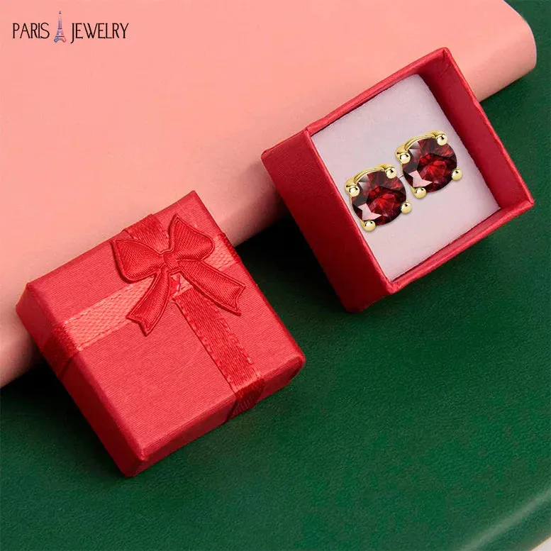 14k Yellow Gold Plated 3 Ct Round Created Ruby Stud Earrings