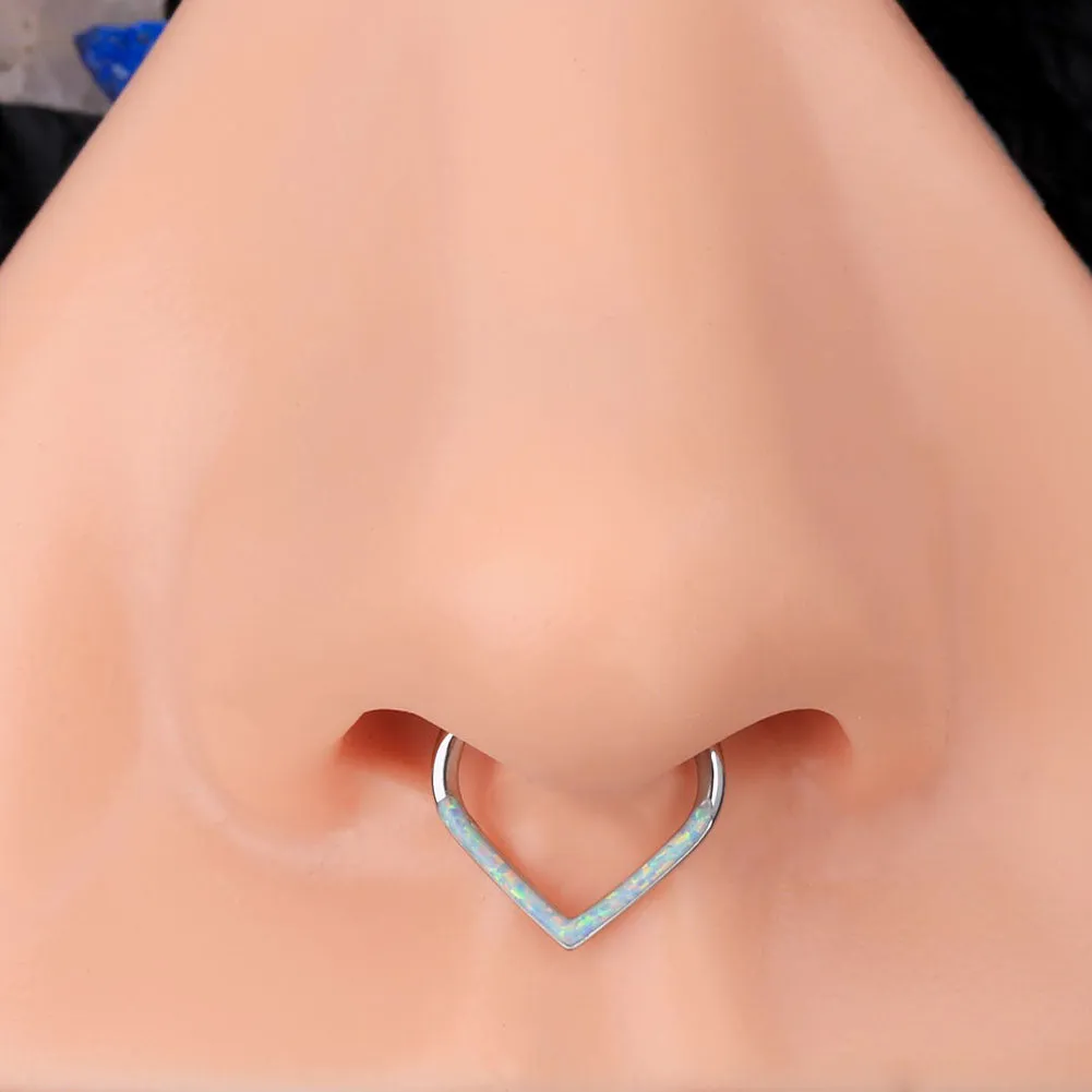 16G 8/10mm White Opal Triangle Septum Segment Ring