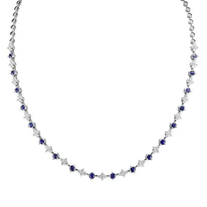 18ct White Gold 1.62ct Blue Sapphire And 1.90ct Diamond Line Necklace