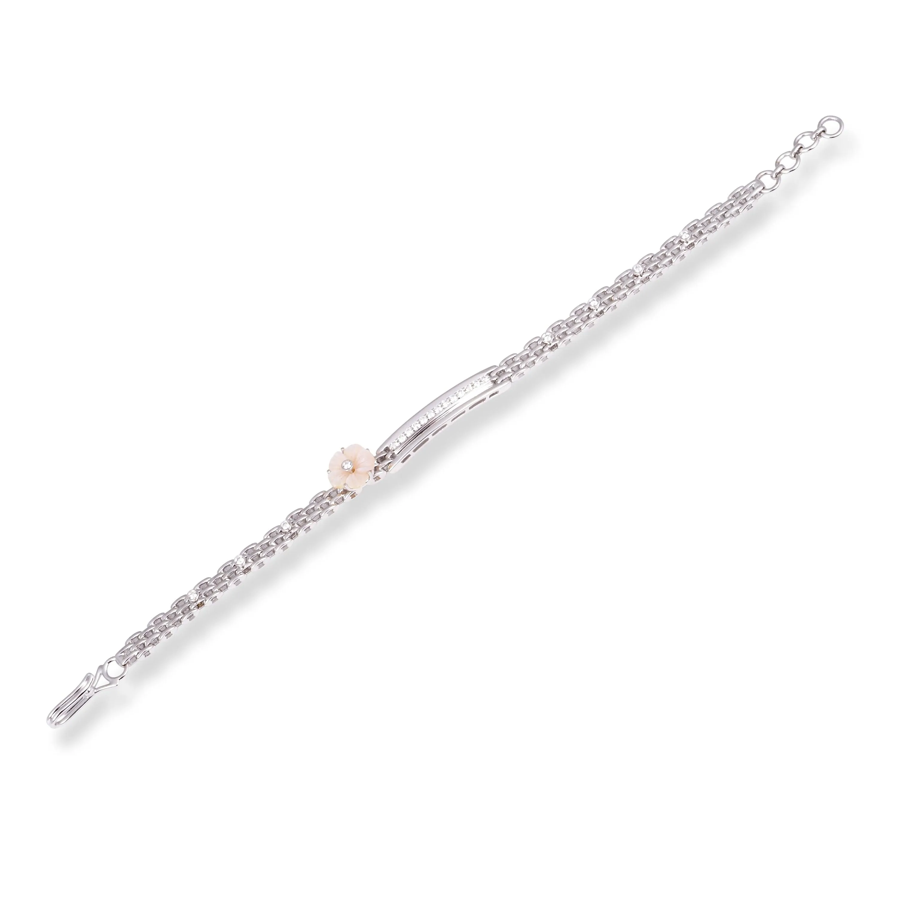 18ct White Gold Pavé Diamond and Cultured Pearl ID Bracelet with Flower Accent MCS6912