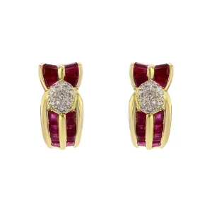 18K Yellow Gold Diamond and Ruby Clip Earrings
