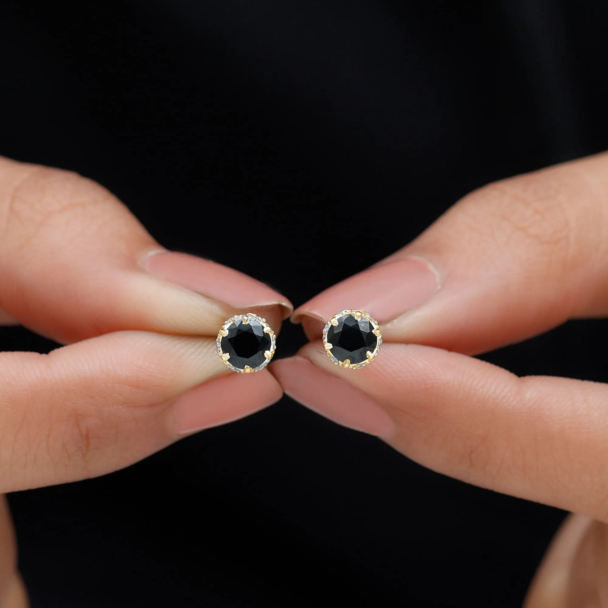 2 CT Claw Set Created Black Diamond Solitaire and Diamond Stud Earrings