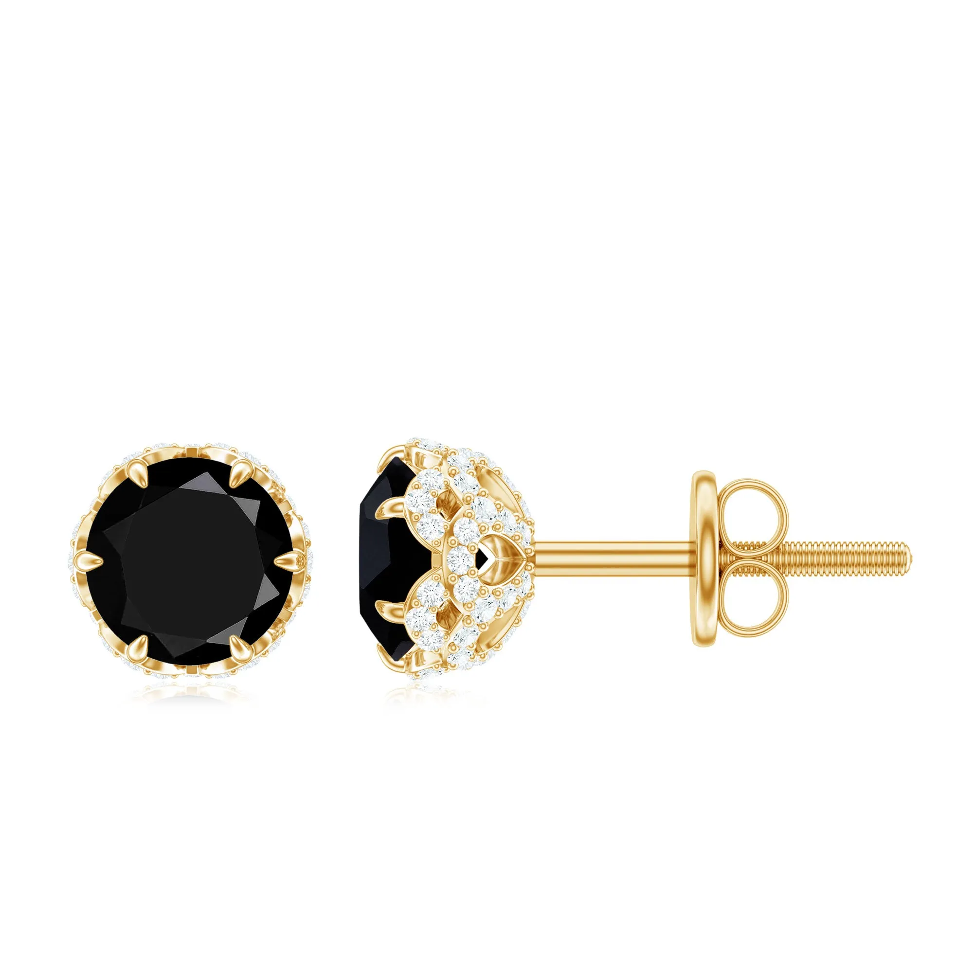 2 CT Claw Set Created Black Diamond Solitaire and Diamond Stud Earrings