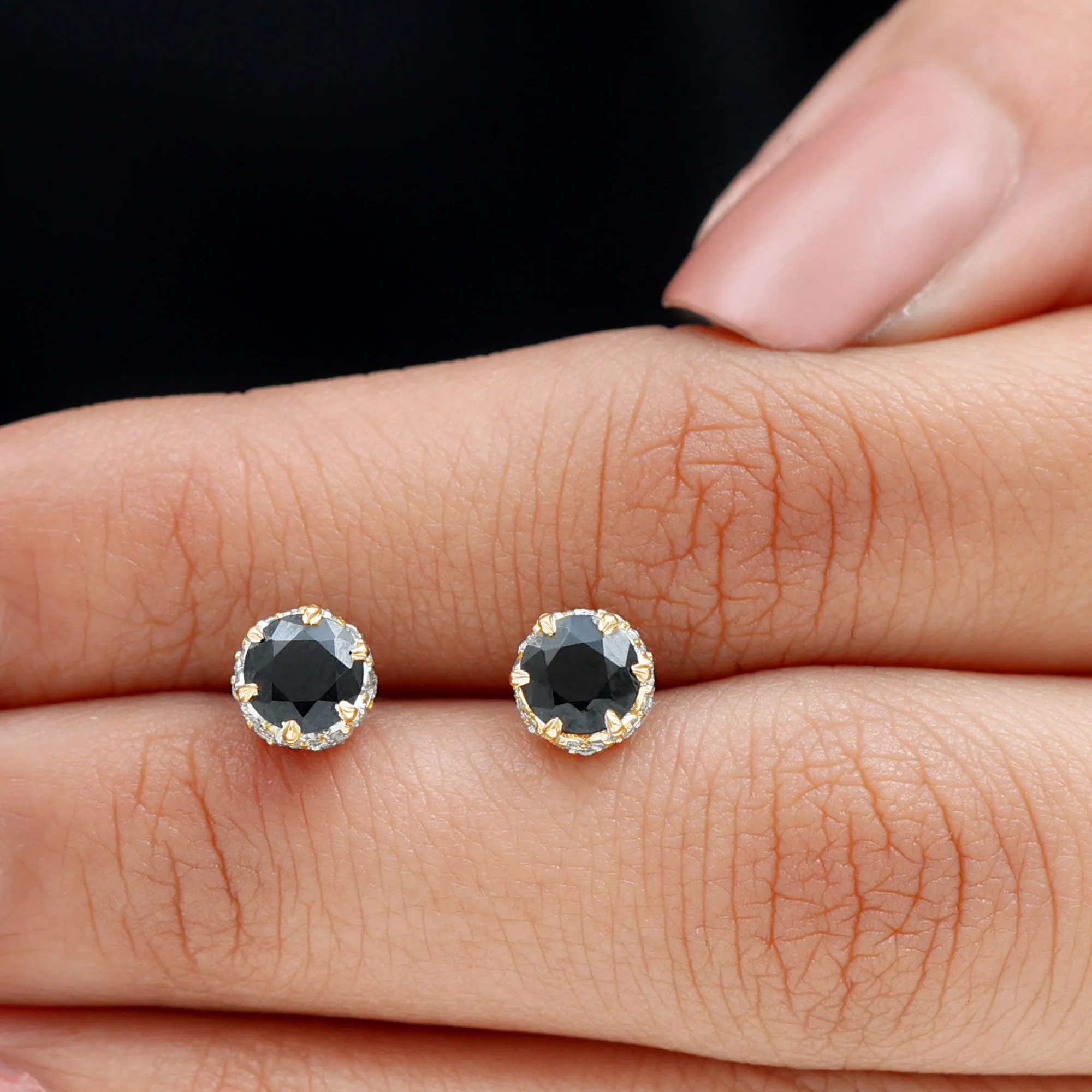 2 CT Claw Set Created Black Diamond Solitaire and Diamond Stud Earrings