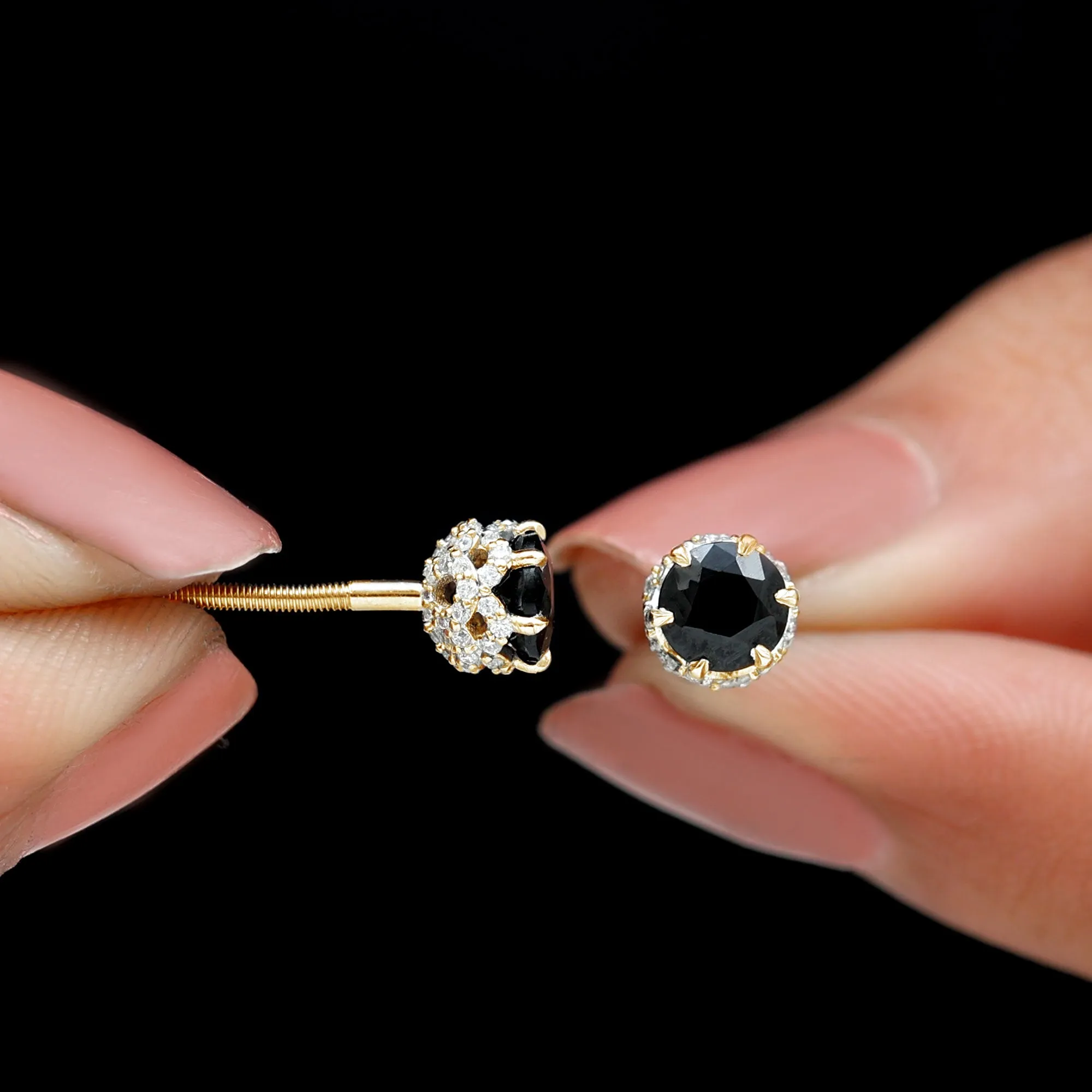 2 CT Claw Set Created Black Diamond Solitaire and Diamond Stud Earrings