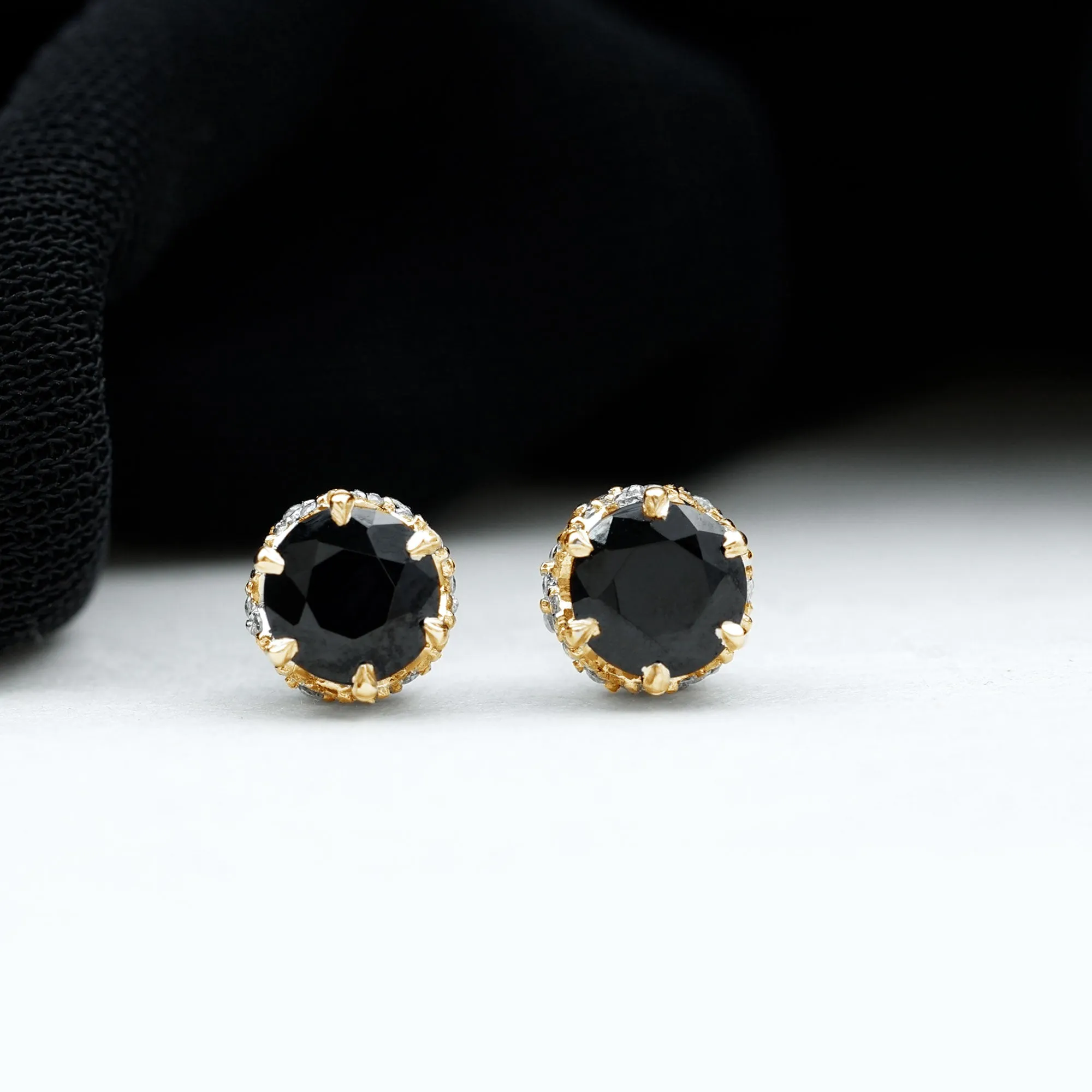 2 CT Claw Set Created Black Diamond Solitaire and Diamond Stud Earrings