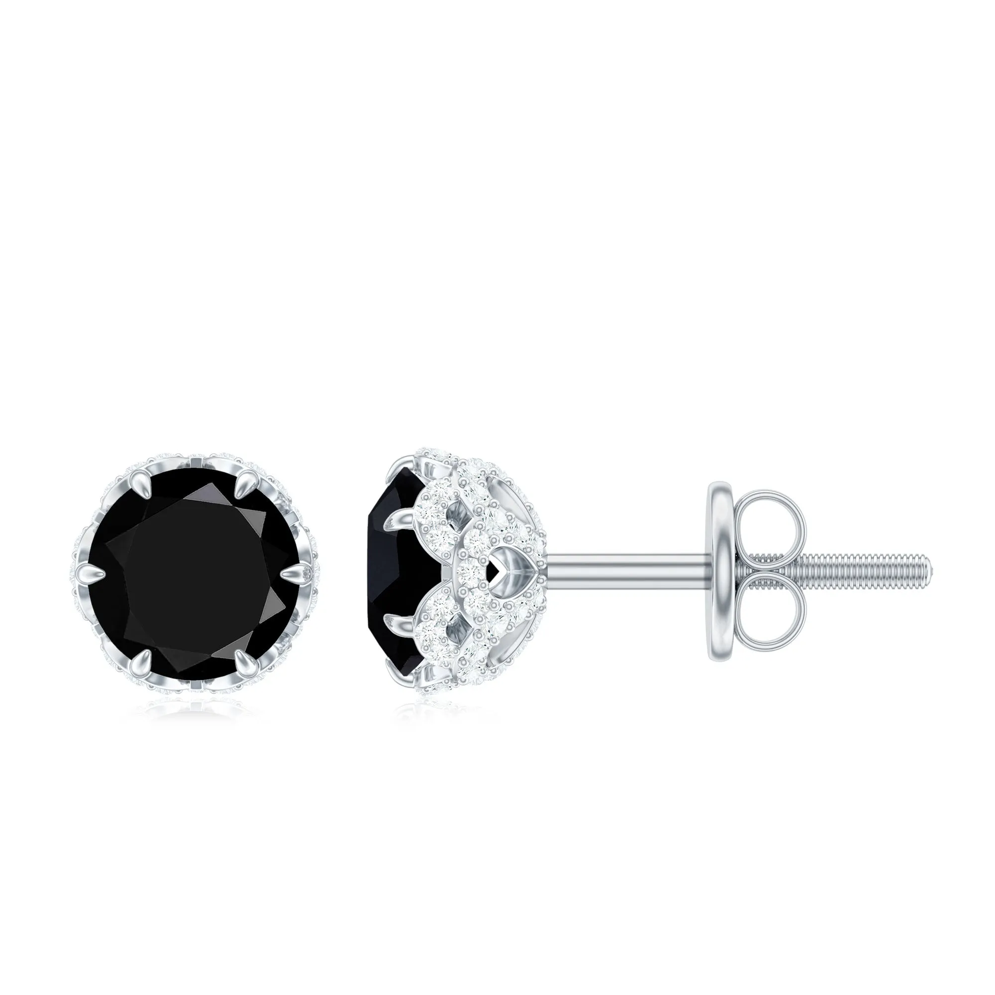 2 CT Claw Set Created Black Diamond Solitaire and Diamond Stud Earrings