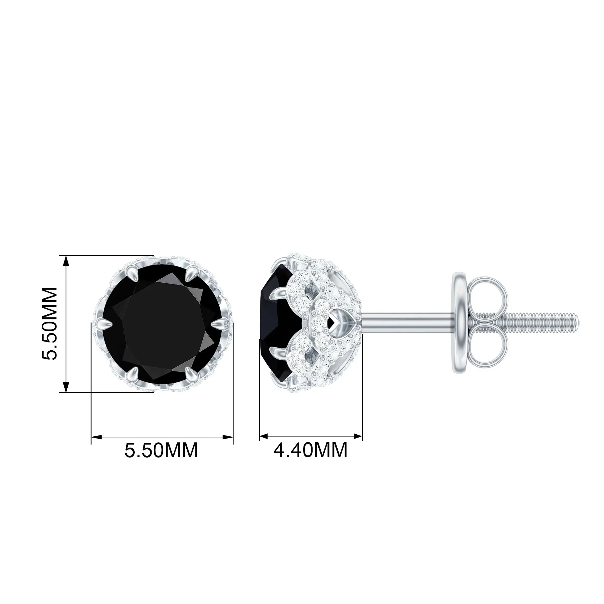 2 CT Claw Set Created Black Diamond Solitaire and Diamond Stud Earrings