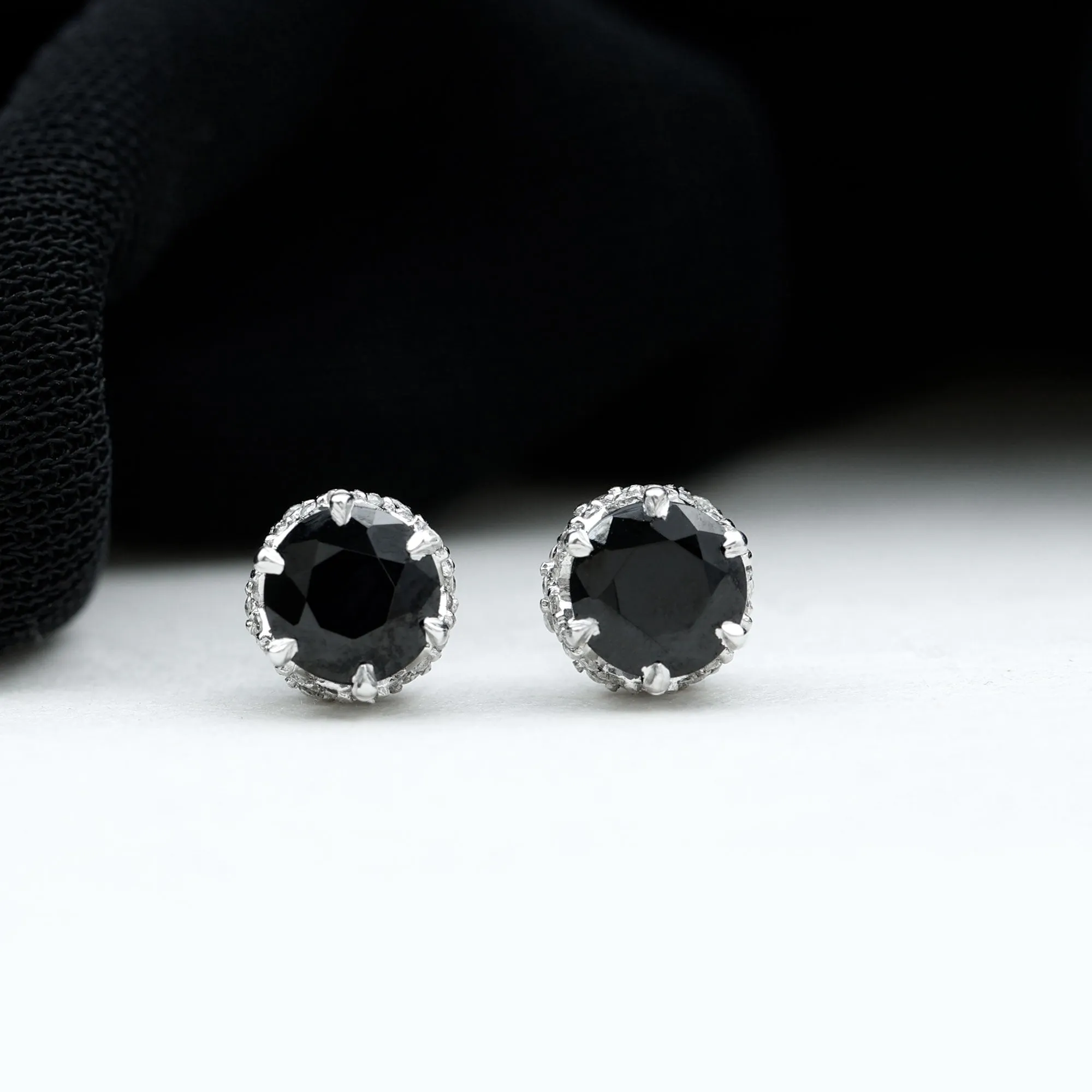 2 CT Claw Set Created Black Diamond Solitaire and Diamond Stud Earrings